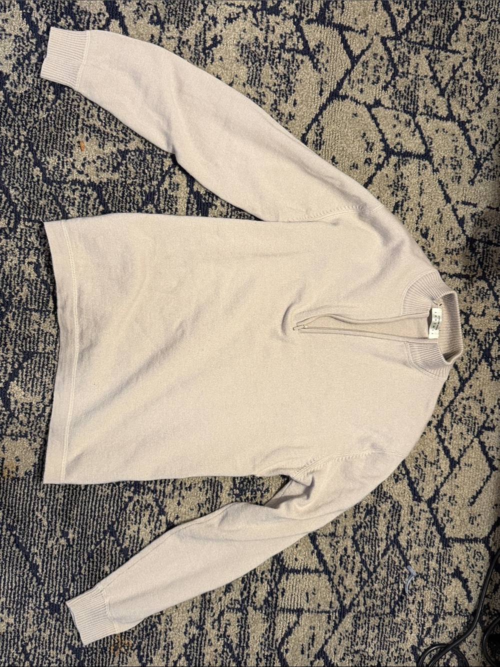 Men's Light Beige Half-Zip Turtleneck Sweater